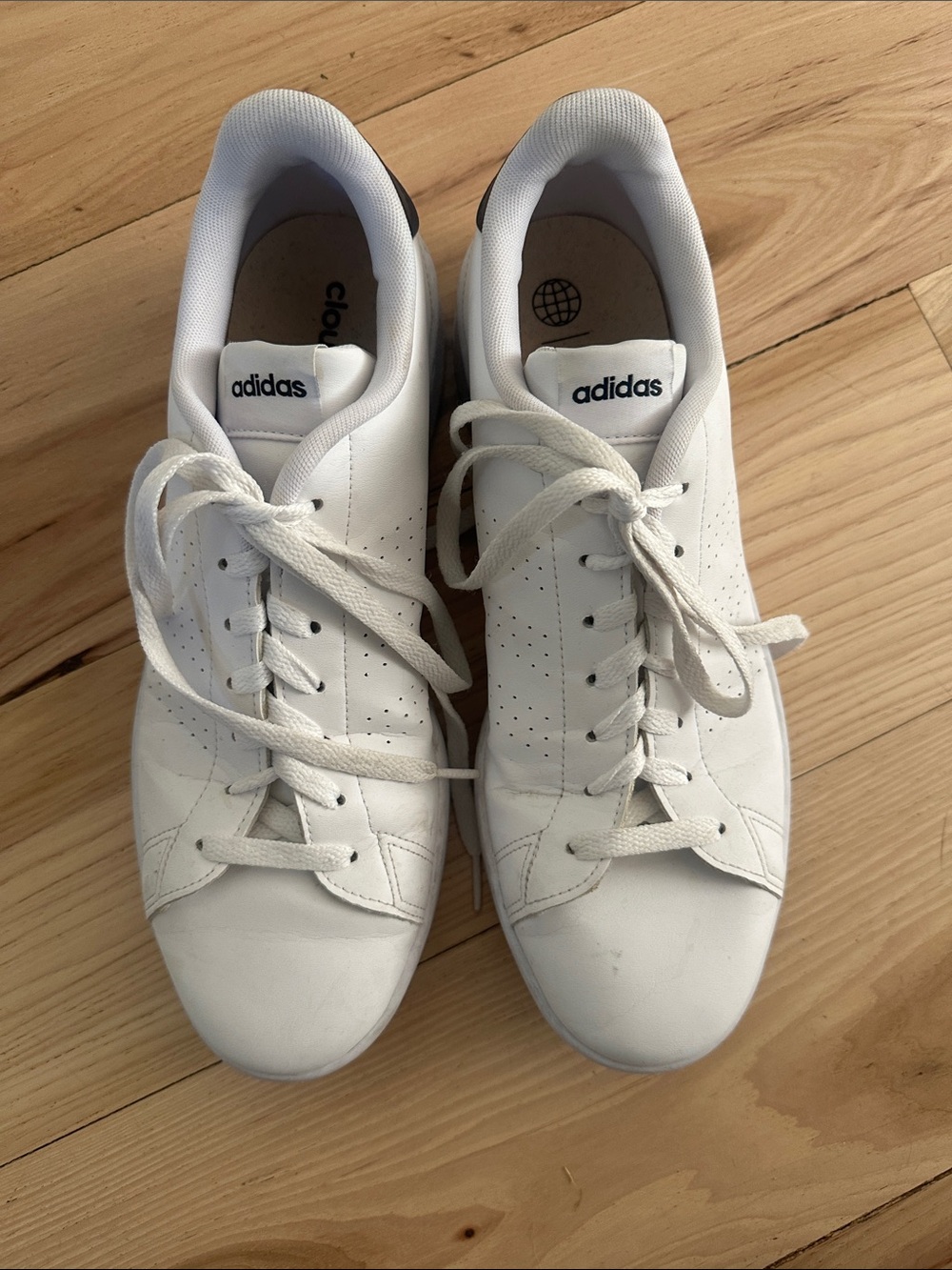 adidas White Low-Top Leather Sneakers with Perforated Sides